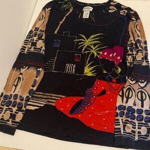 Chico's Black and Yellow Artistic Top